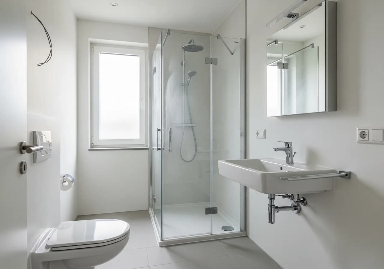 Modernes Bad mit Chromarmaturen