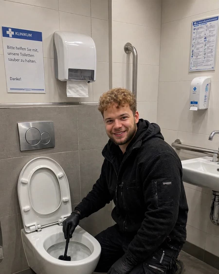 Michael Schmid beim WC-Service